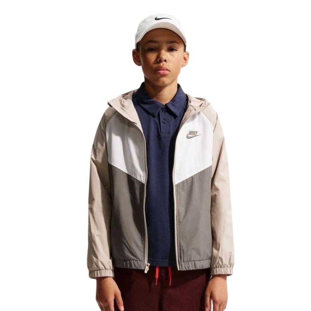 Nike Childrens/Kids Windrunner Colour Block Zip Pocket Jacket / Stone/White